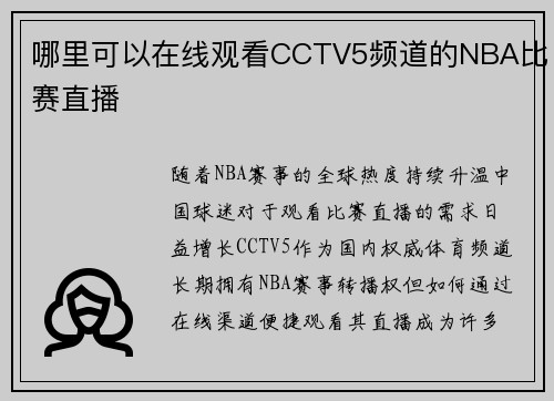 哪里可以在线观看CCTV5频道的NBA比赛直播